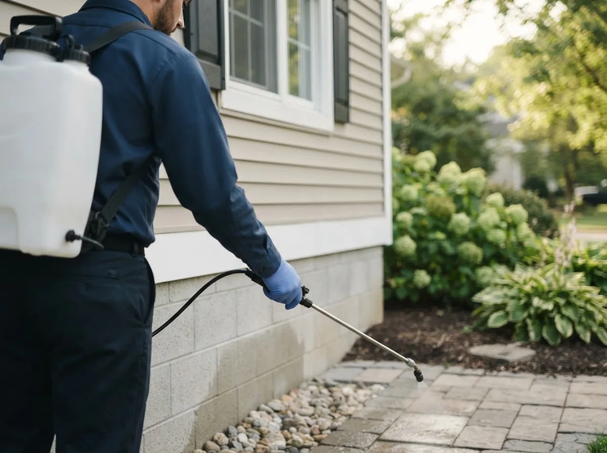 Pest control technician inspecting a home in Granville, IL